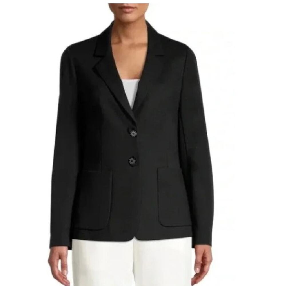 Kobi Halperin Black Ponte Knit Two Button Blazer Jacket Medium Stretch Luxury